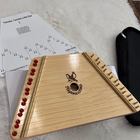 European Expressions Style Lap Harp in Natural Wood with Red Tuning Pins - Picture 15 of 17
